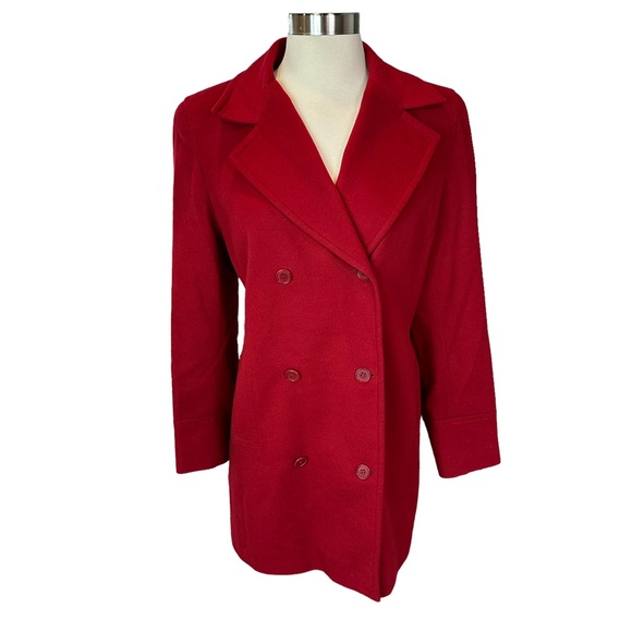 Jaeger Pea Coat Womens Wool Soft Stretch Pockets Collared Button Up Red 10 - Picture 1 of 11